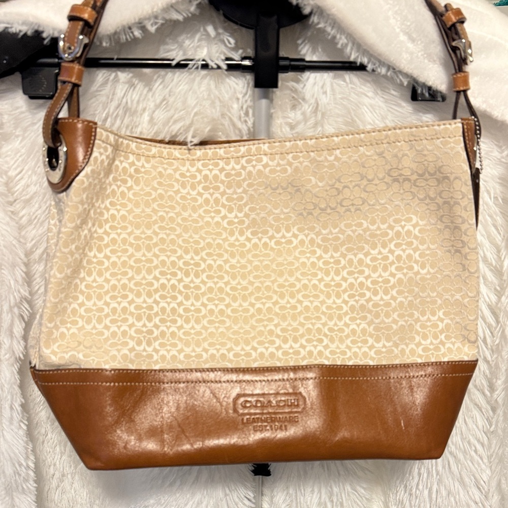 Coach Tan and Cream Shoulder Bag